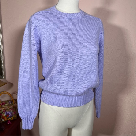 Vintage 70 80 Lavender Classic crew neck Long Sleeve Sweater Retro Barbicore - Picture 9 of 17